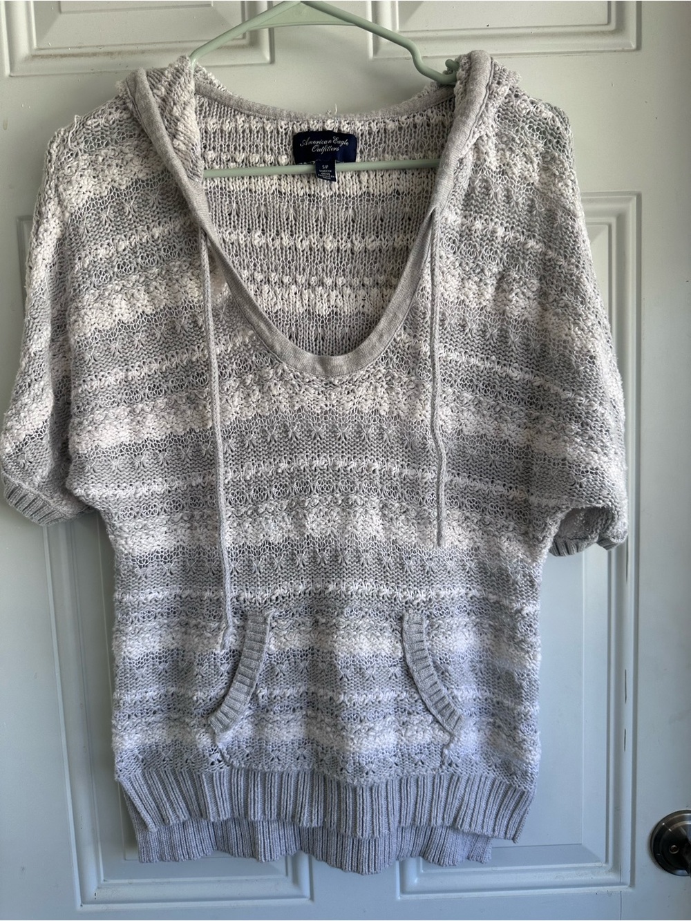 American Eagle Outfitters Light Gray and Off-White Open Knit Sweater